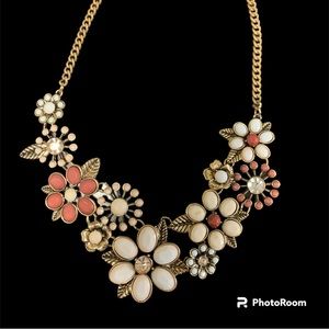 Vintage multicolor Floral Gold Tone choker necklace 10” with extension